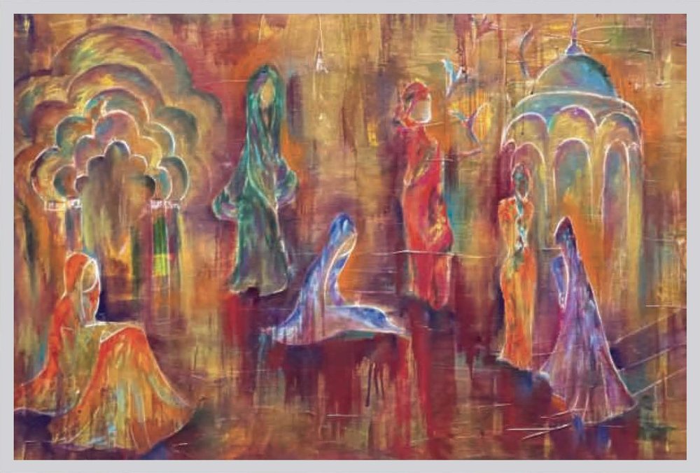 Asian Breeze Contemporary Asian Women Oil Painting by Tuba Ahsan